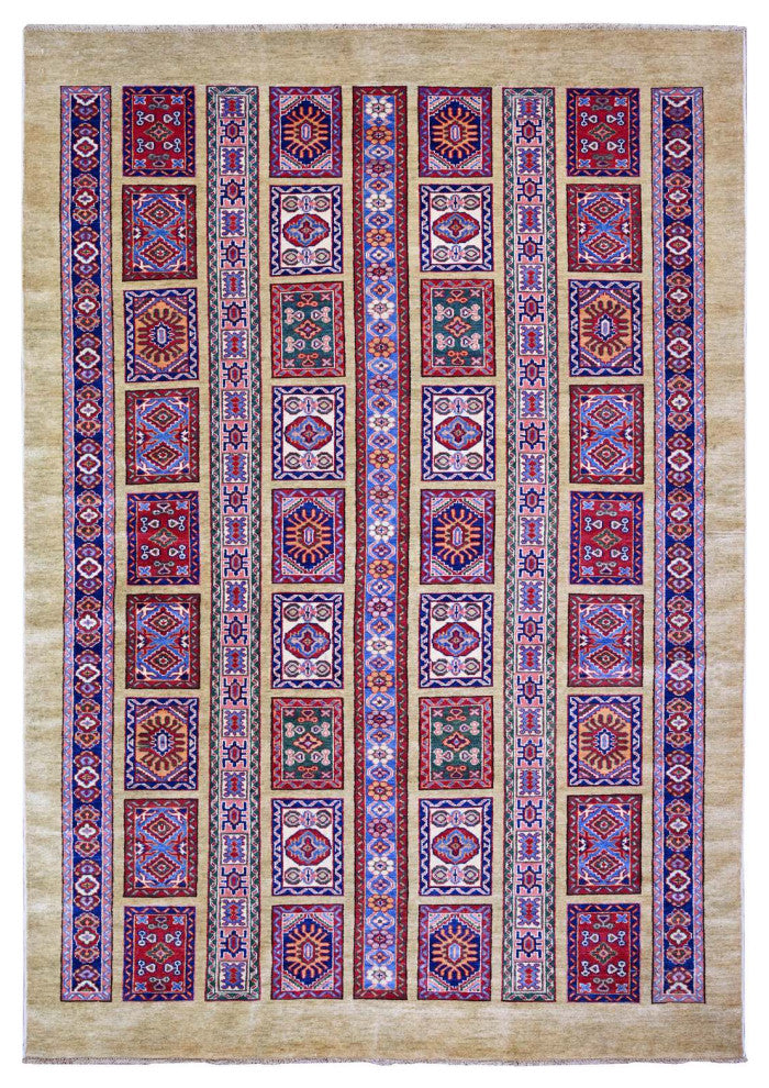 Camel Brown 100% Wool Afghan Super Kazak Hand Knotted Oriental Rug, 5'11"x8'6"