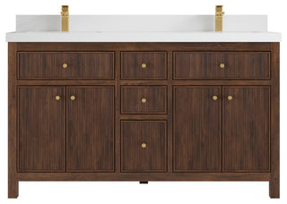 Sonoma Teak 60" Double Vanity, Dark Walnut With 2" White Quartz