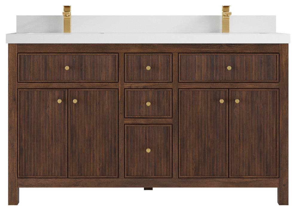 Sonoma Teak 60" Double Vanity, Dark Walnut With 2" White Quartz