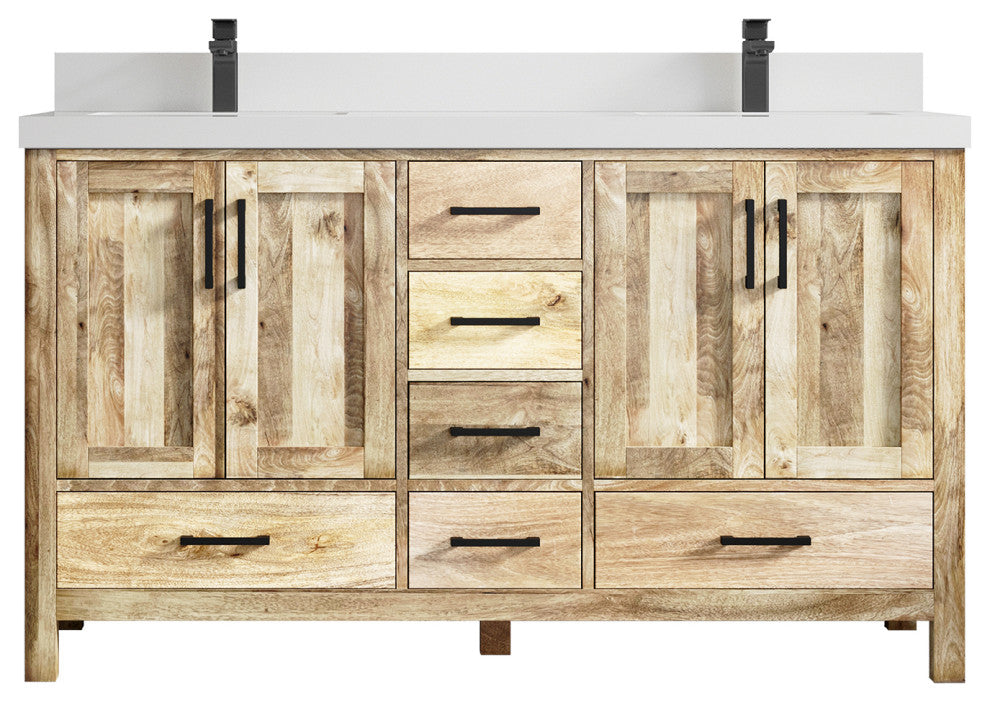 Malibu Mango 60 Double Sink Bathroom Vanity in White Washed 2" White Quartz