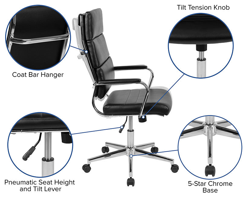 High Back LeatherSoft Contemporary Panel Executive Swivel Office Chair, Black