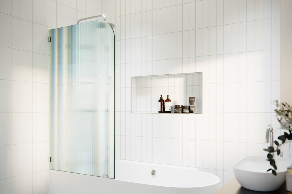 Bathtub Fixed Panel, Fluted Radius, Left Hand, Brushed Nickel