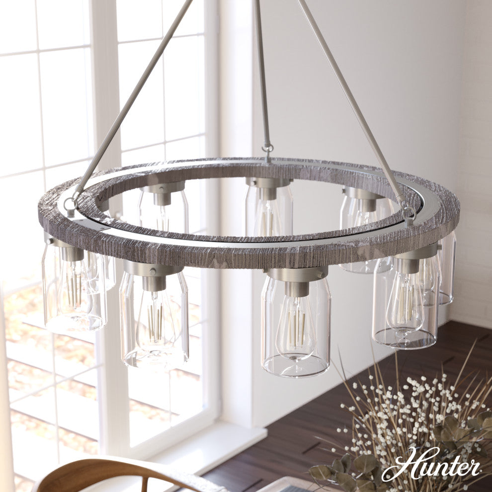 Devon Park Brushed Nickel and Grey Wood 9 Light Chandelier Ceiling Light Fixture