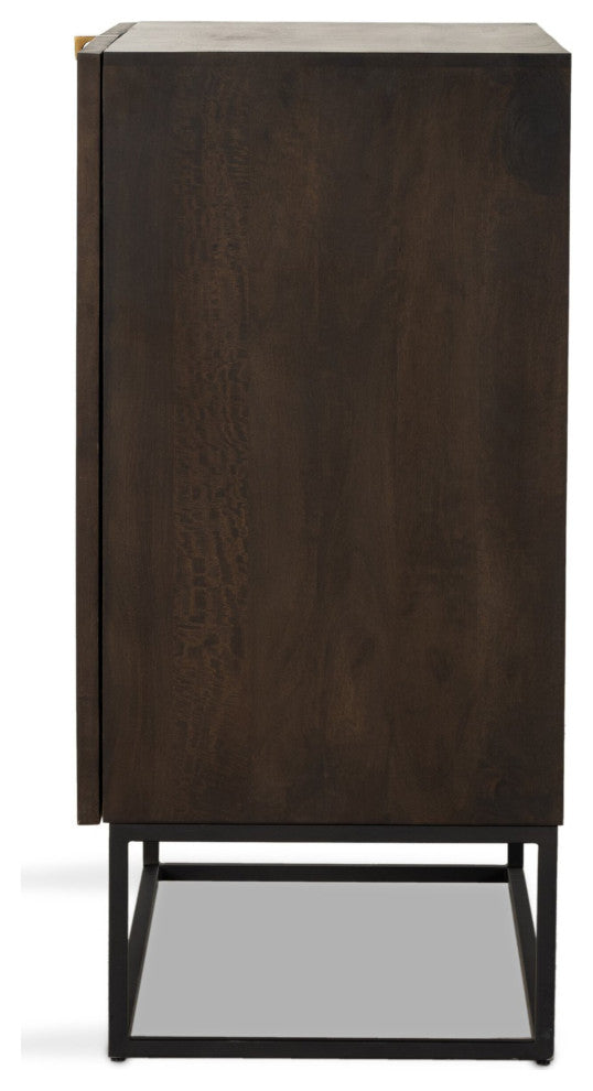 Kelby Bar Cabinet Carved Vintage Brown, Vintage Brown, Gunmetal