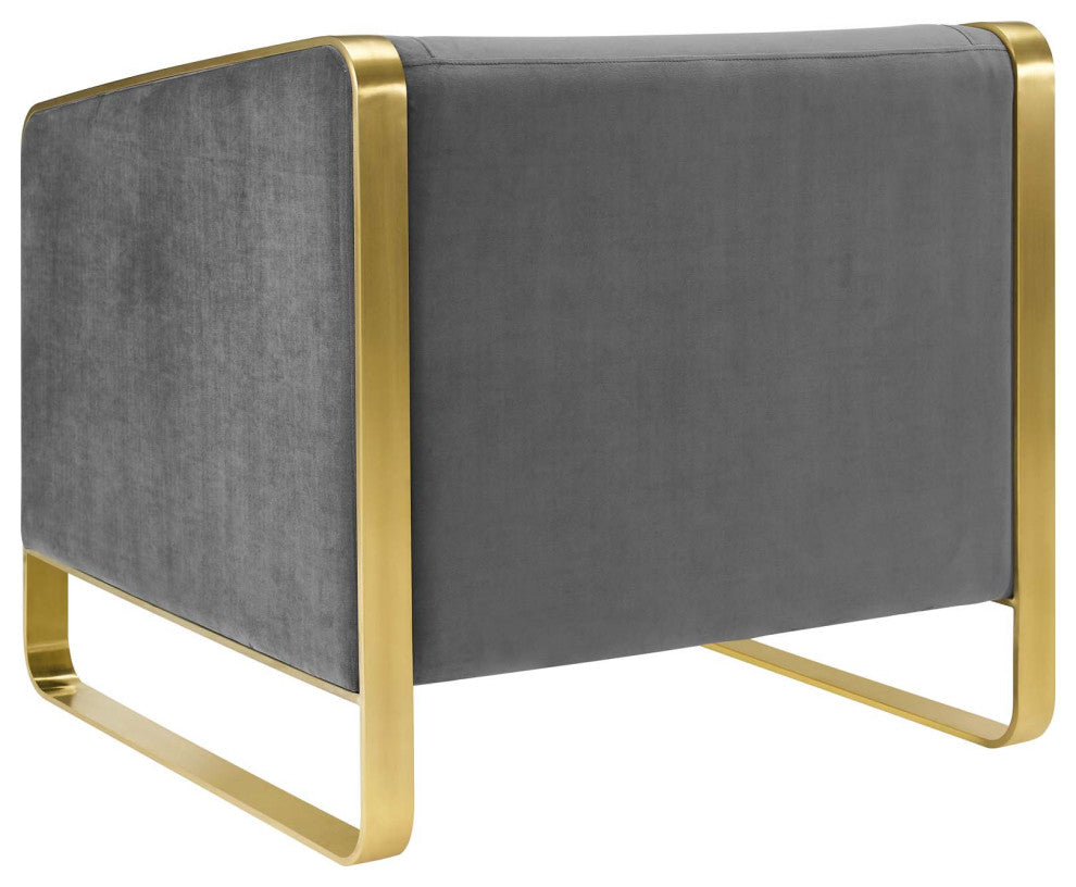 Lounge Accent Side Chair Armchair, Velvet Fabric Metal Steel, Grey Gray