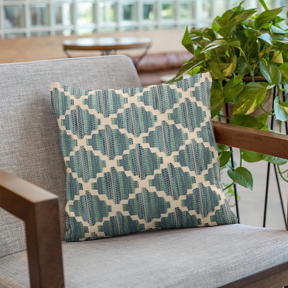 Plutus Blue Zig Zag Cut Diamond Luxury Throw Pillow, 20"x20"