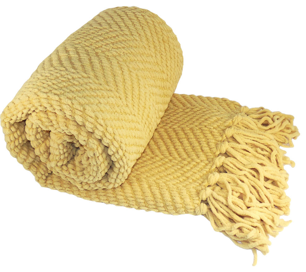 Tweed Knitted Throw Blanket, Jojoba Yellow, 60"x80"