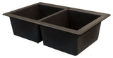 Radius 33" silQ Granite Double Bowl Kitchen Sink with 3 Holes in Espresso