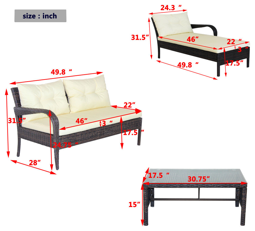 Gewnee Outdoor patio Furniture sets 3 piece Conversation set