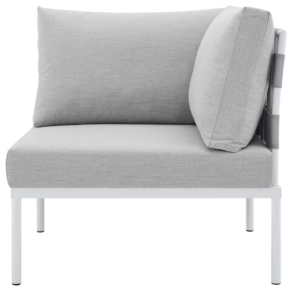 Lounge Sectional Sofa Chair Table Set, Sunbrella, Aluminum, Gray, Outdoor