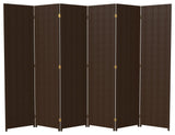 6' Tall Woven Fiber Room Divider, 6 Panel, Dark Mocha