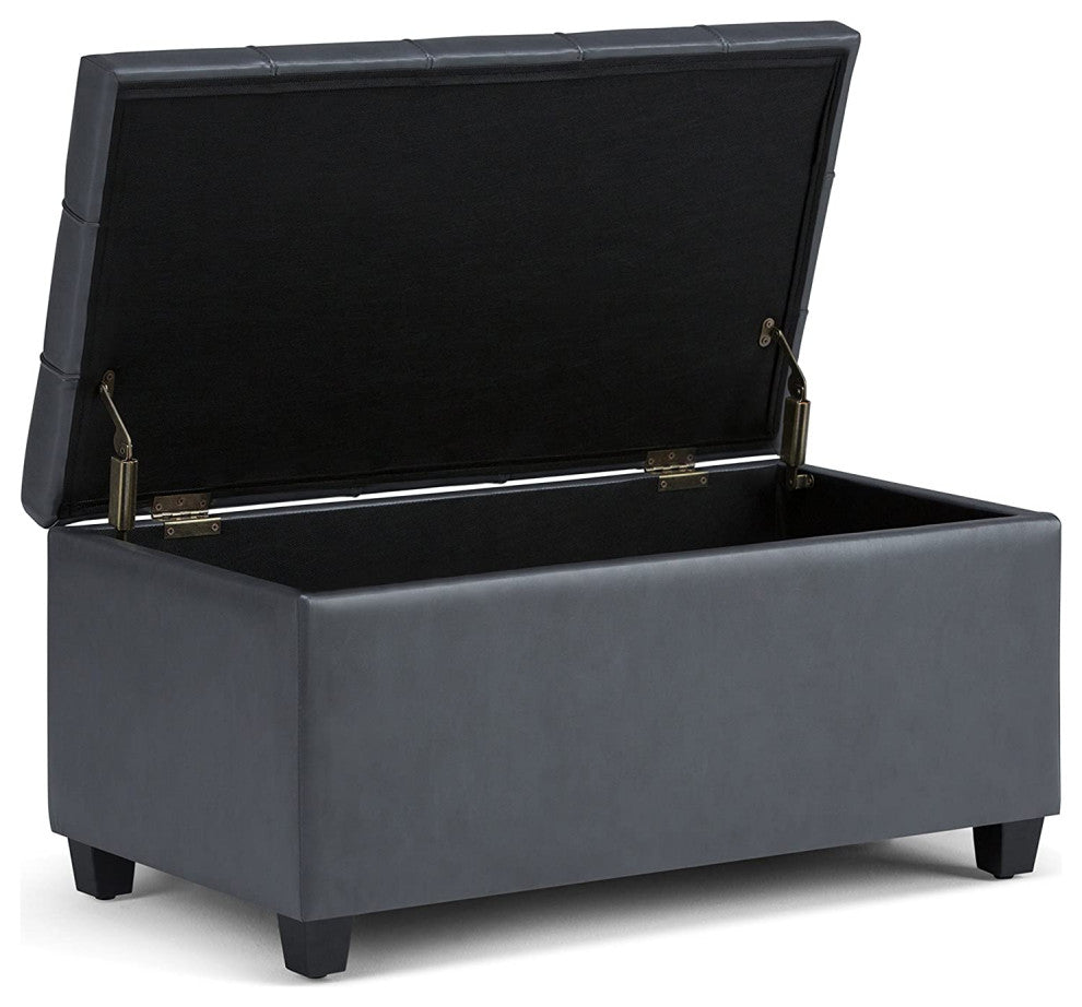 Rectangle Lift Top Storage Ottoman Bench in Stone Grey Tufted Faux Leather