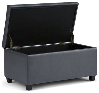 Rectangle Lift Top Storage Ottoman Bench in Stone Grey Tufted Faux Leather