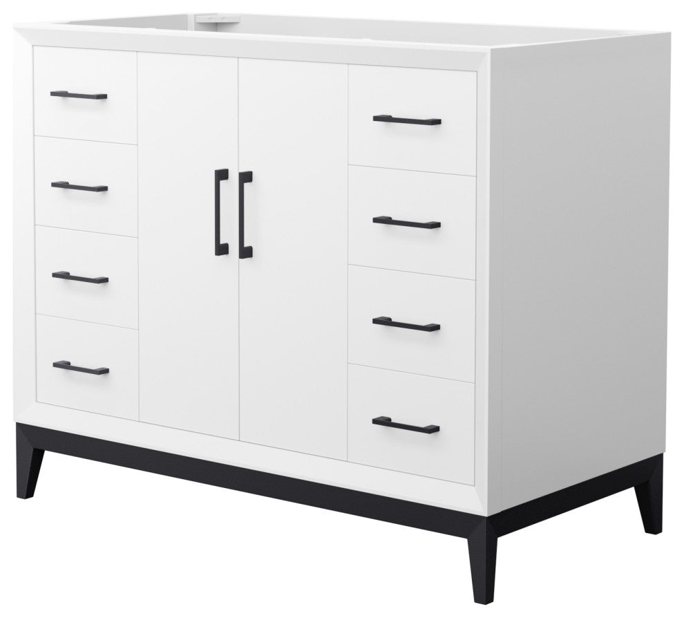 Amici 42" White Single Vanity, No Top, No Sink, Matte Black Trim