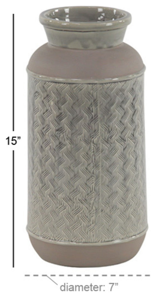 Modern 15"x7" Brown Stoneware Vase