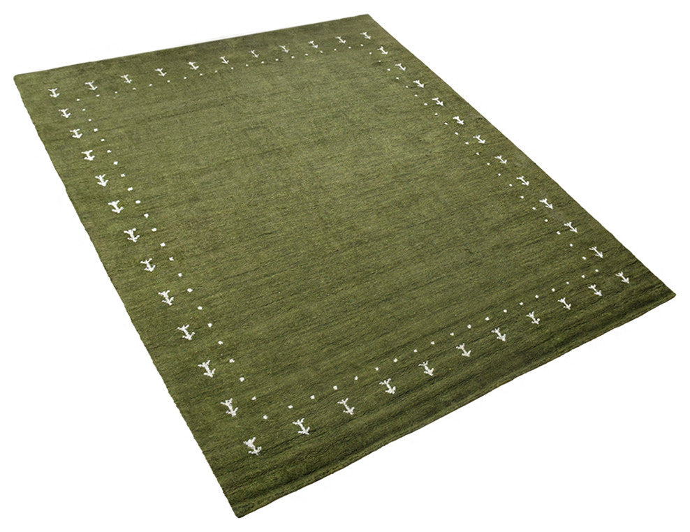 HAND KNOTTED LOOM SILK ECO-FRIENDLY AREA RUG-8'x10',Rectangle,Green,Contemporary