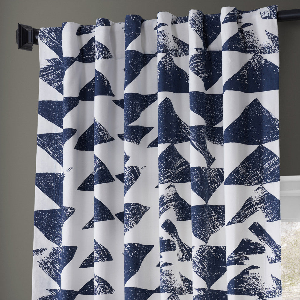Traid Printed Cotton Twill Curtain, Indigo, 50"x108"