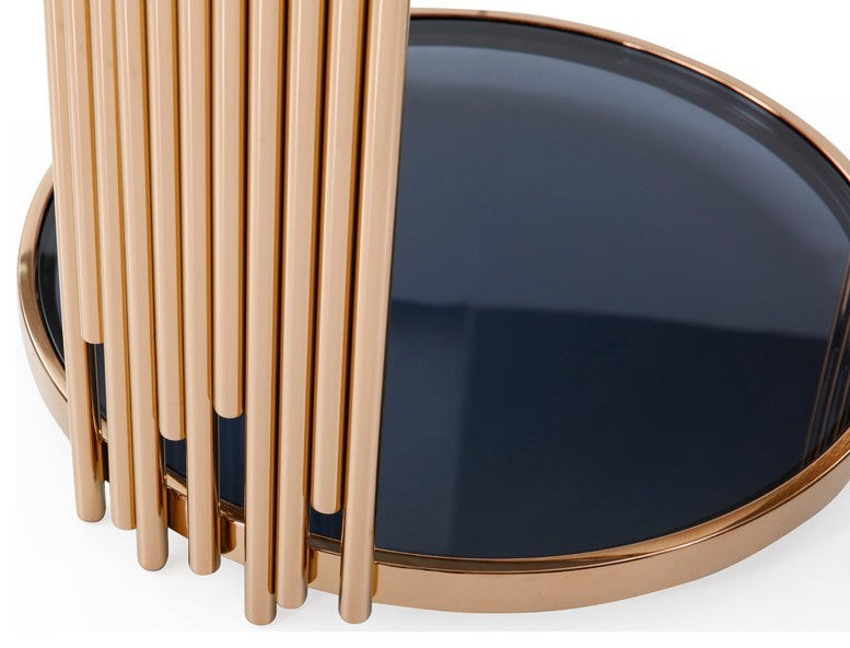 Stylish Round Rose Gold And Smoked Glass End Table