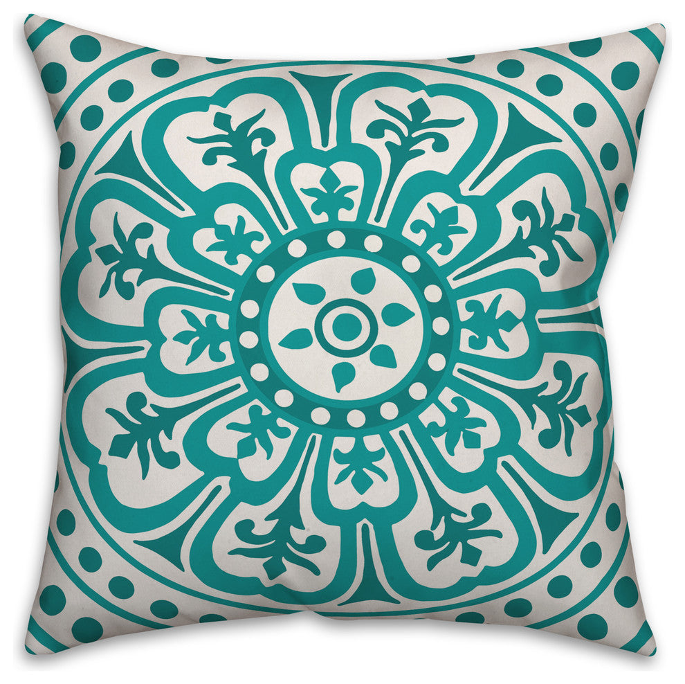 Teal and White Medallion 16x16 Throw Pillow