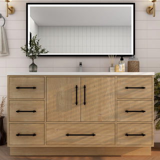 Victoria 60" Solid Wood Bath Vanity, Single Sink, Oak