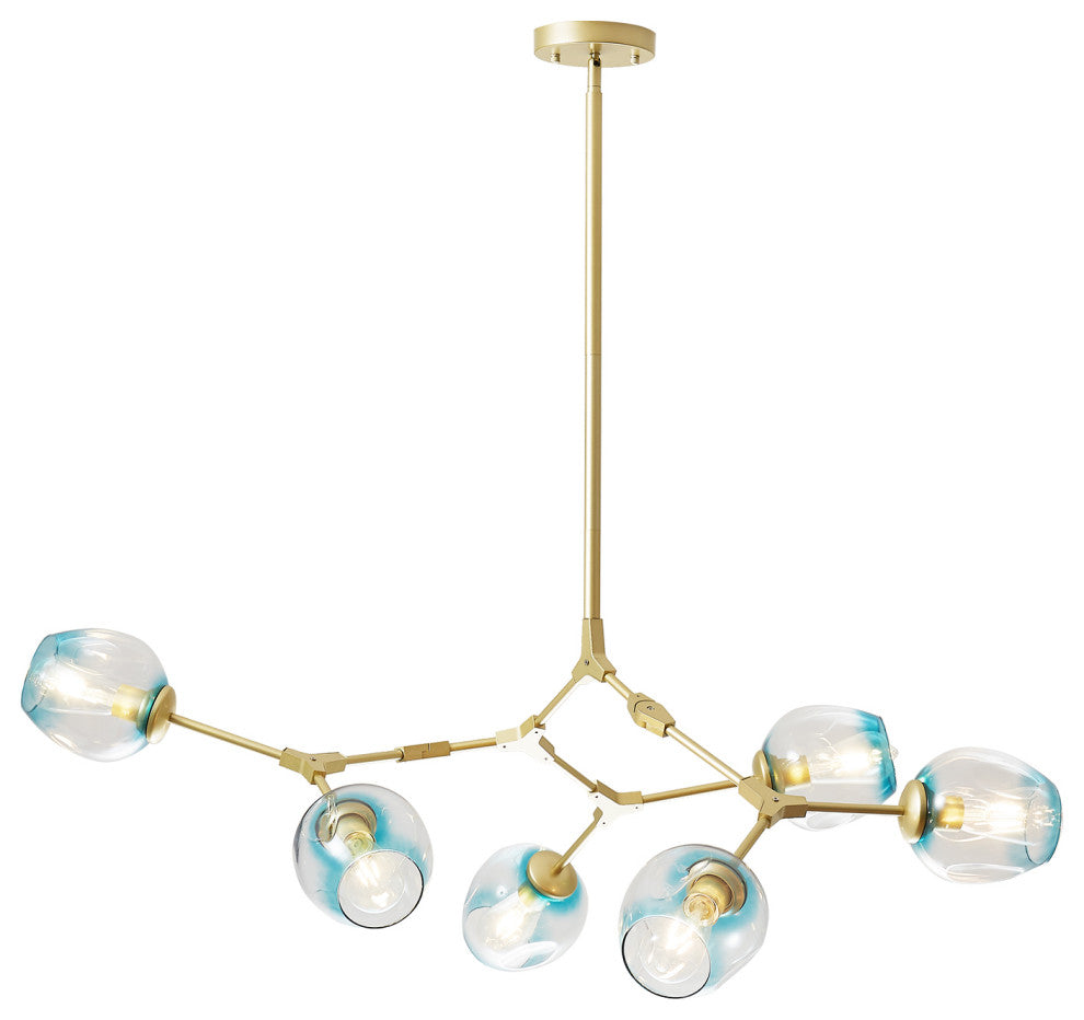 8-Light Adjustable Colorful Glass Shades Chandelier Pendant,Clear Glass Shades, Blue, 6light
