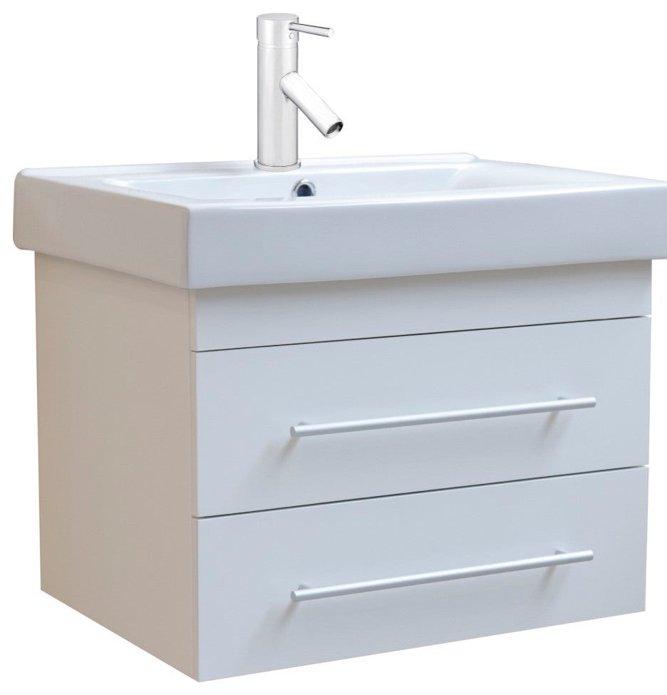 24.25" Single Wall Mount Style Sink Vanity-Wood-White