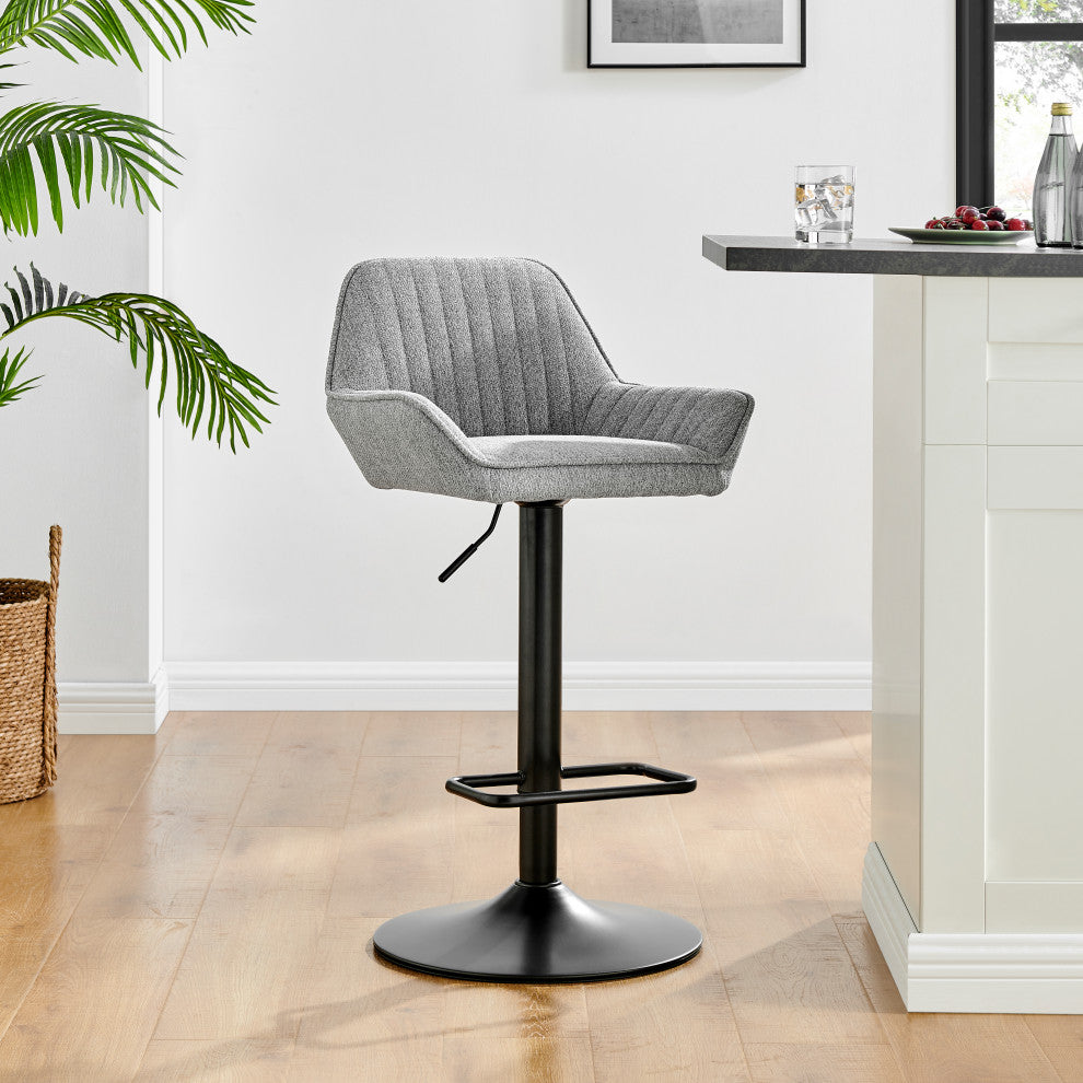Luther Fabric Gaslift Swivel Bar Stool, Set of 2, Strata Gray