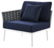 Lounge Sectional Sofa Chair Table Set, Navy White, Aluminum, Modern, Outdoor