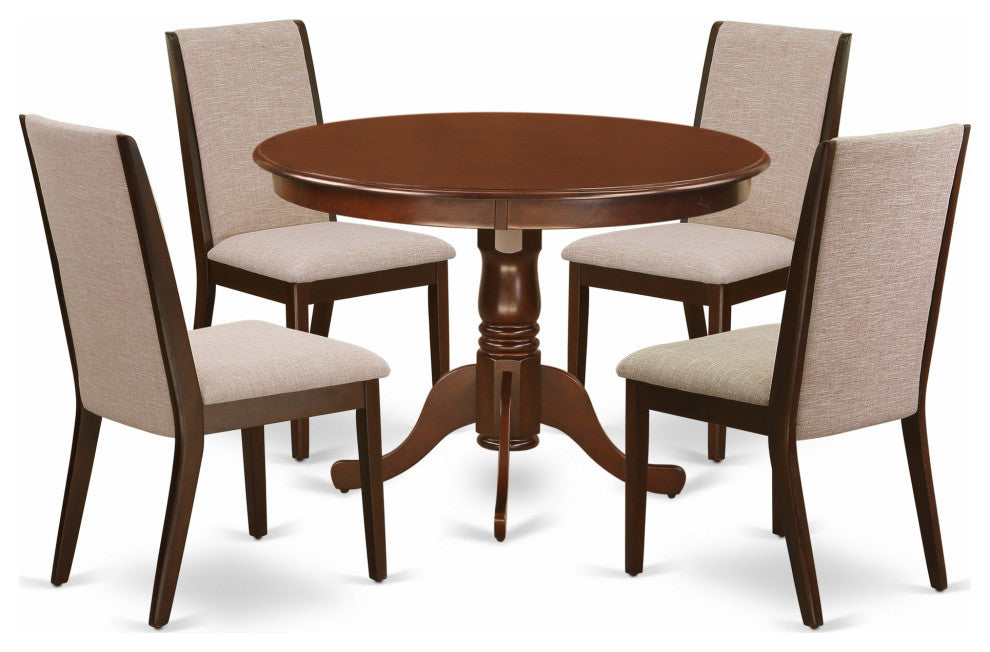 5Pc Dining Set 4 Chairs, Table Hardwood Structure -High Back and Mahogany Finish