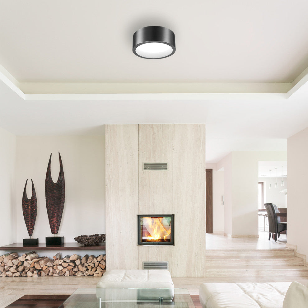 Edinburg Black Iron LED Integrated Flush Mount Ceiling Light, Frosted Shade