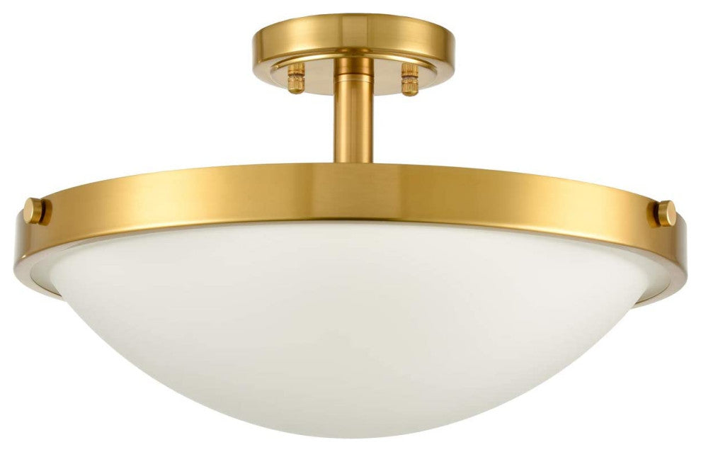 Modern Brass Ceiling Light, 3 Light ,Semi Flush Mount, Glass Shade