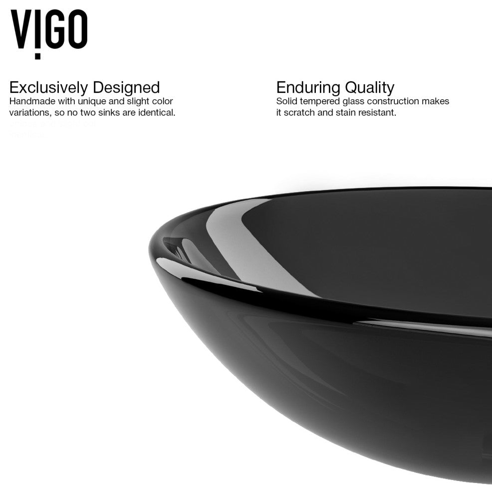 VIGO Sheer Black Glass Vessel Sink and Faucet Set, Black