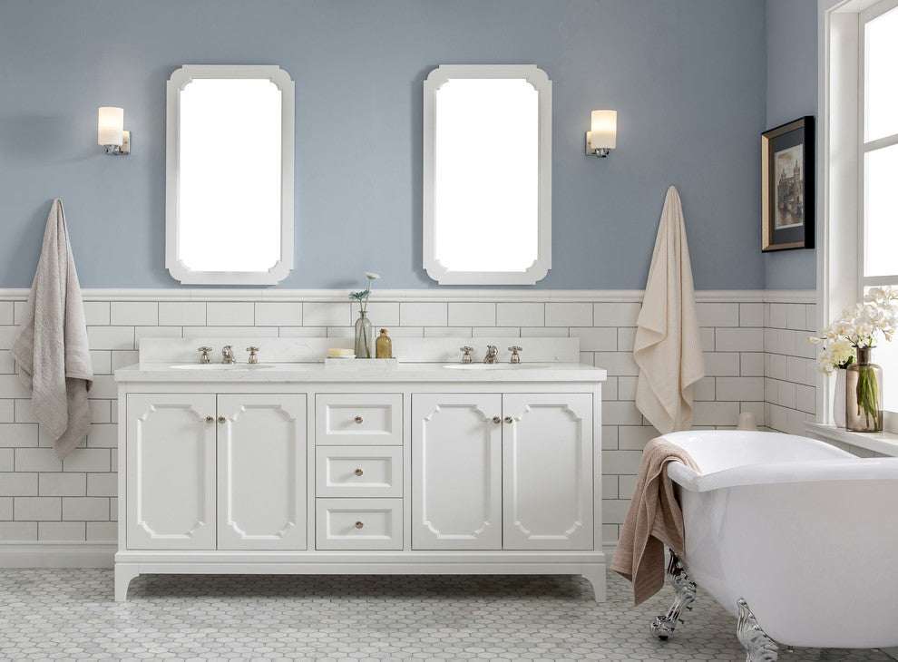 72" Wide Pure White Double Sink Quartz Carrara Bathroom Vanity
