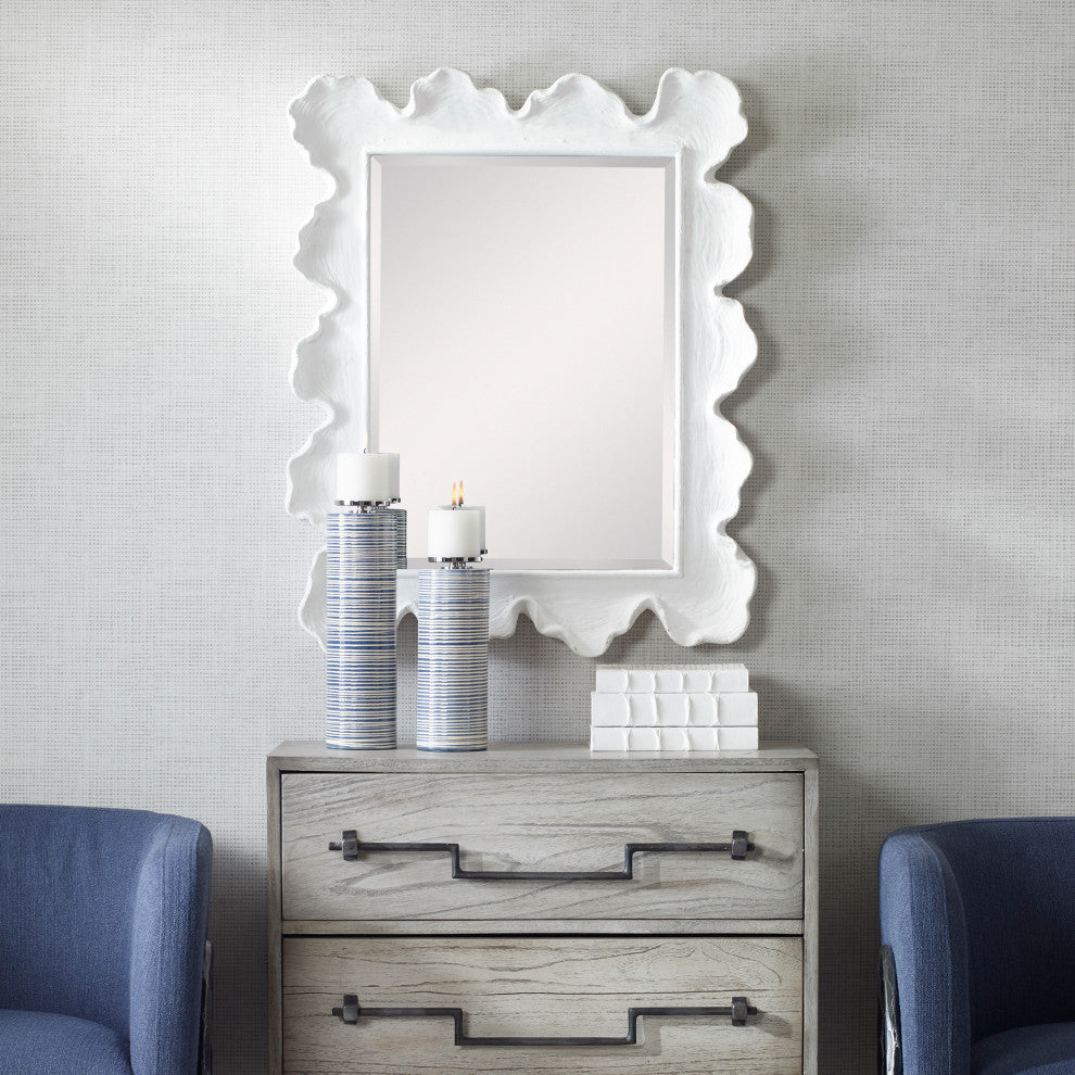 Uttermost Sea Coral Coastal Glass and Resin Mirror in Matte White