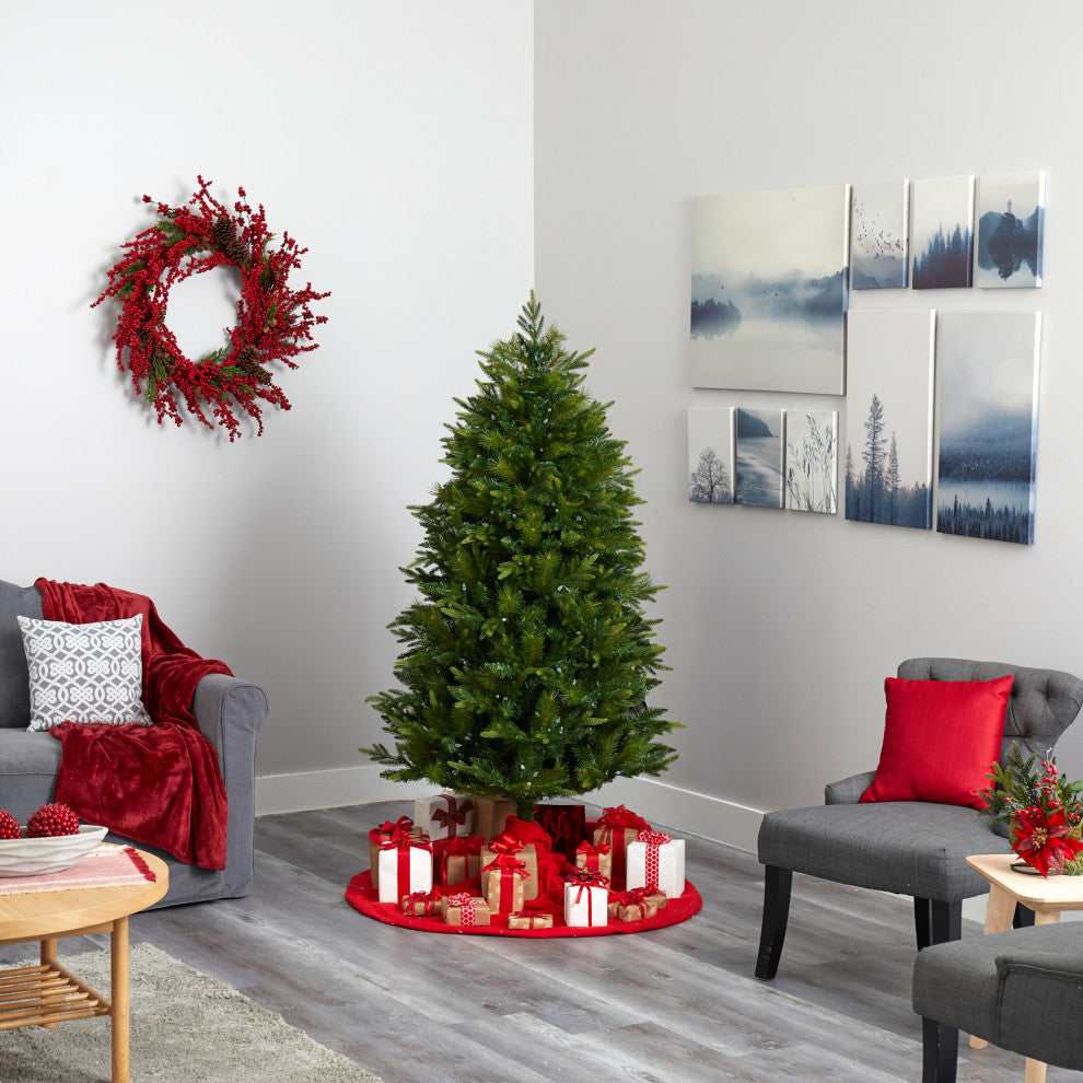 6' Hartford Fir Faux Xmas Tree W/Multifunction Lights  & Bendable Branches