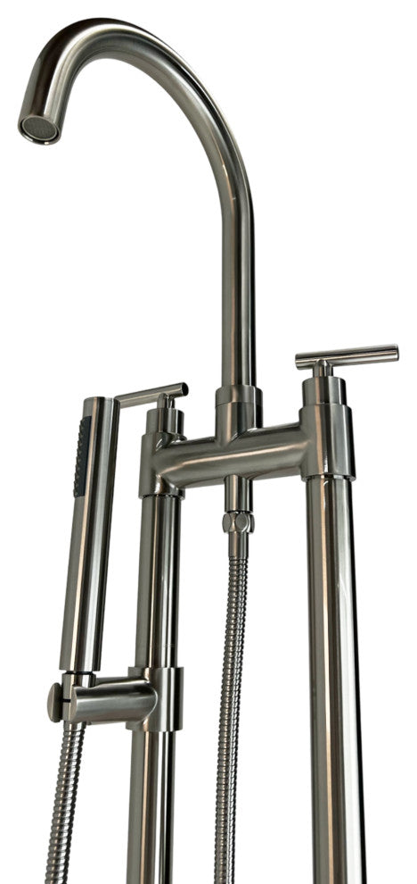 CastelloUSA Saturn Double Handle Clawfoot Tub Filler Faucet, Brushed Nickel, Standard Handle