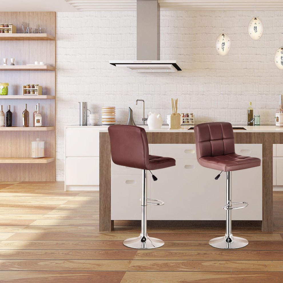 Costway Set Of 2 Bar Stools PU Leather Adjustable Barstool Swivel Brown