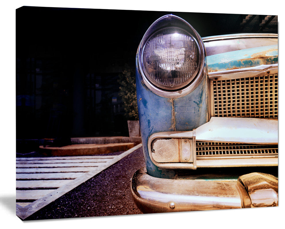 Front Headlight Of Vintage Car, Cars Canvas Art Print, 60"x28"