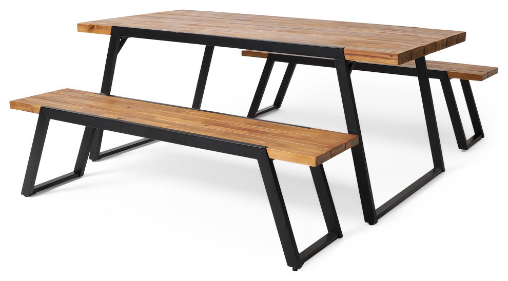 Gebo Outdoor Modern Acacia Wood 3 Piece Picnic Set