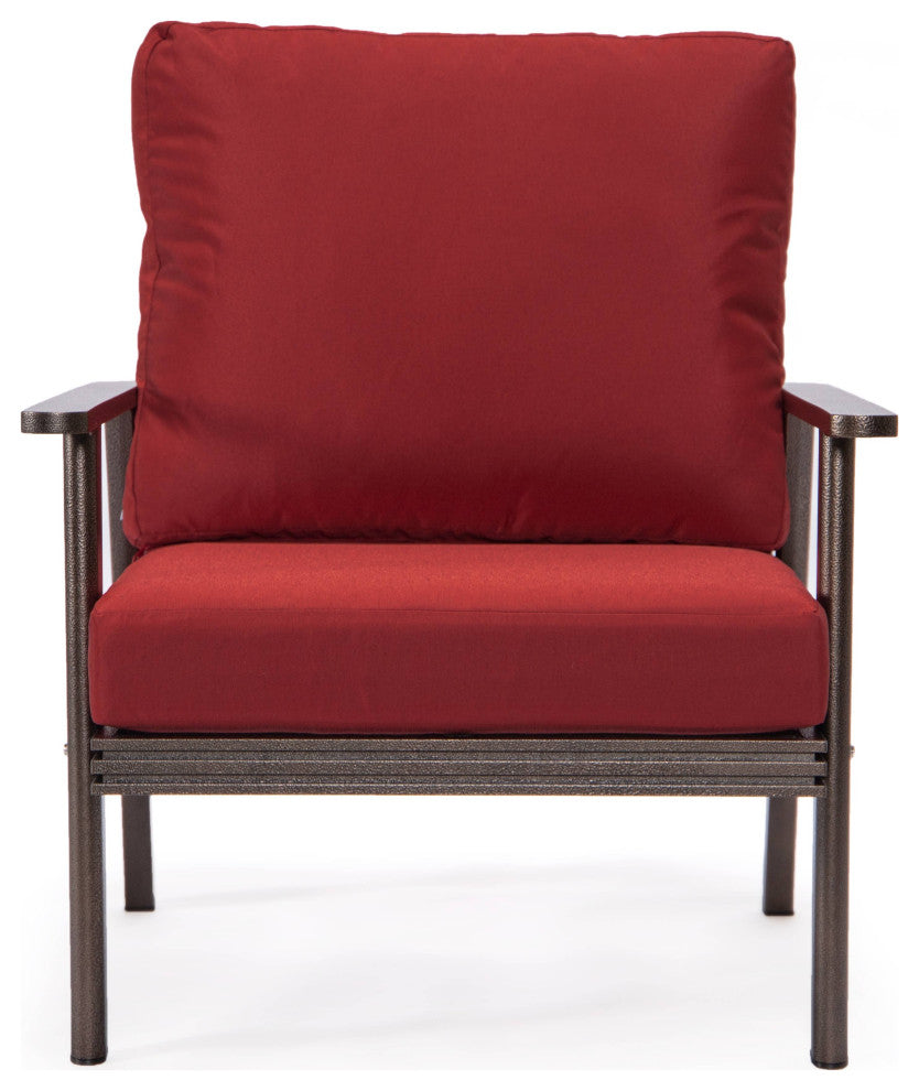 LeisureMod Walbrooke 3-Piece Patio Set With Brown Aluminum Frame and Cushions, Red