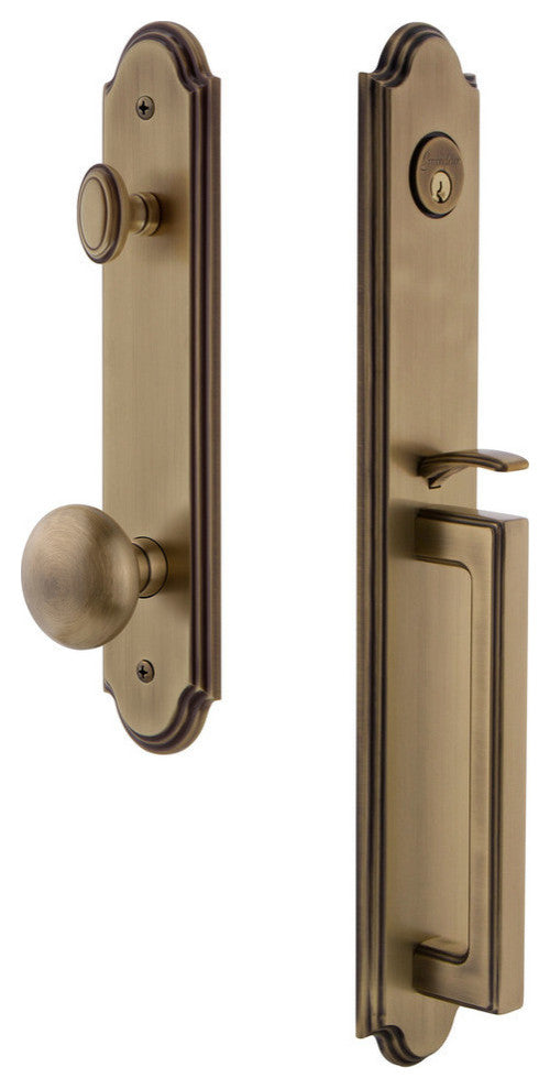 Arc 1-Piece Dummy Handleset, D Grip and Fifth Avenue Knob, Vintage Brass, 848592
