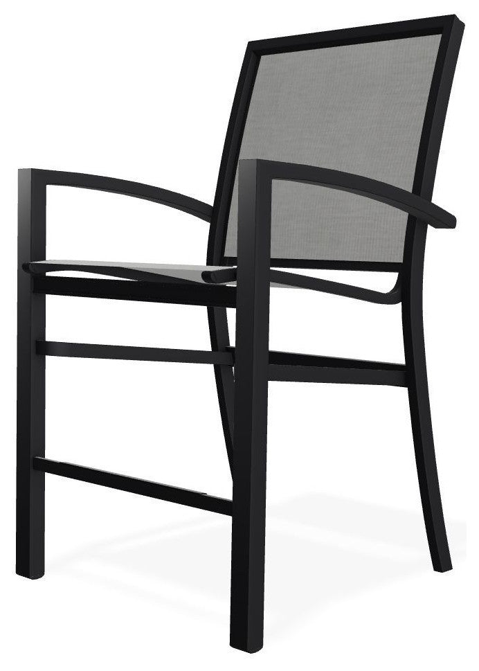 Kendall Sling Balcony Height Stackable Outdoor Stool, Alloy/Black