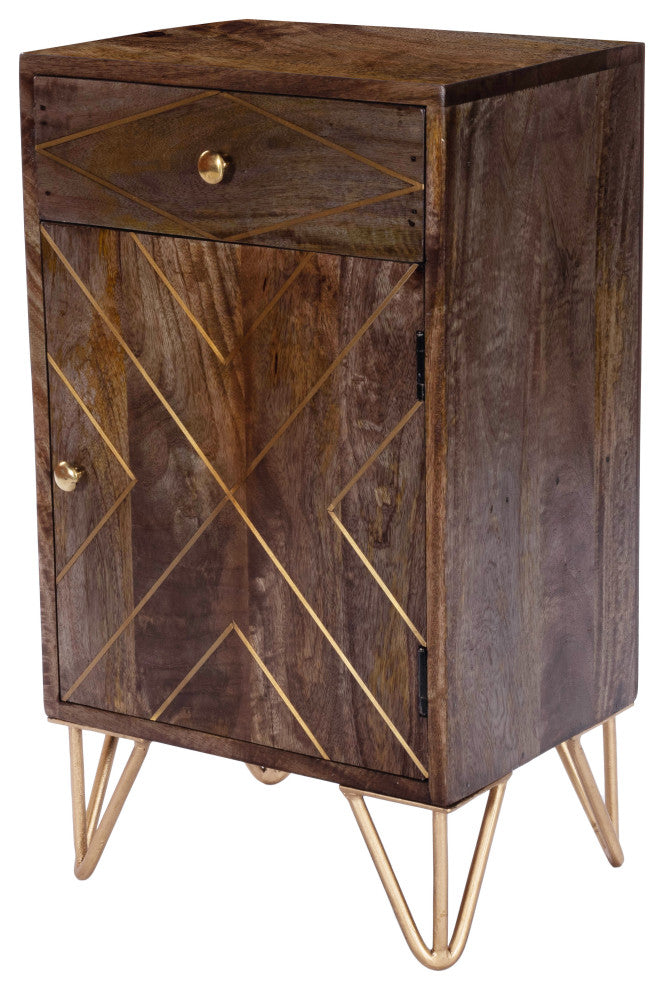 Butler Alda Wood and Brass Metal Inlay Chairside Chest