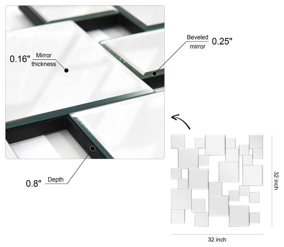 Elegant Cluster Wall Mirror,Beveled Squares Mirror,Bathroom Mirror, 32"x32"
