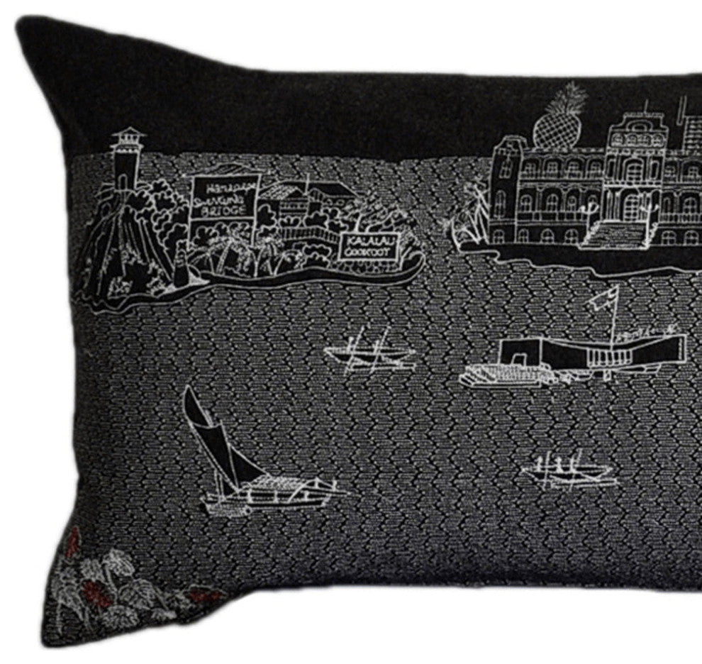 46" Black Hawaii Nighttime Skyline Lumbar Decorative Pillow