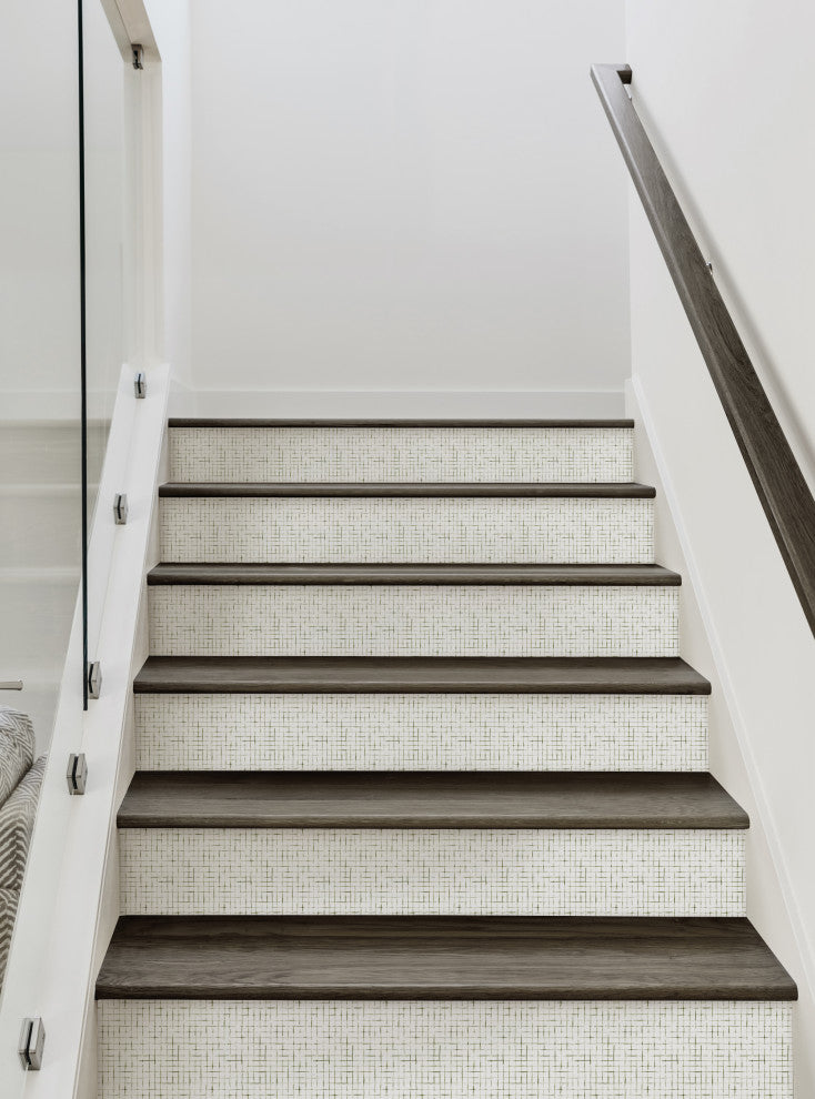 Crosshatch Peel and Stick Stair Riser Strips, Olive, 48"x6", Set of 6