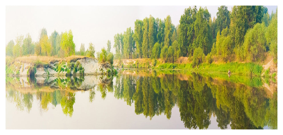 River and Forest Panorama, Landscape Canvas Art Print, 60"x28"