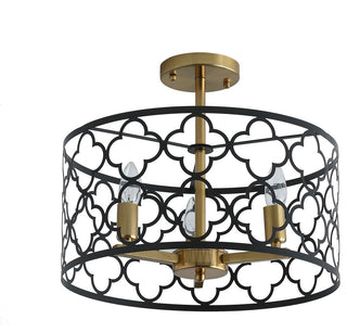 3-Light Geometric Metal Frame Drum Shape Semi Flush Mount Lighting