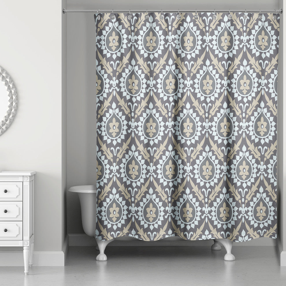Ikat in Brown and Blue Shower Curtain