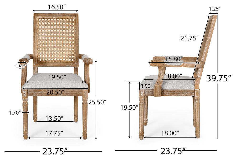 Regan Fabric Upholstered Wood and Cane Expandable 7-Piece Dining Set, Natural Brown/Light Gray
